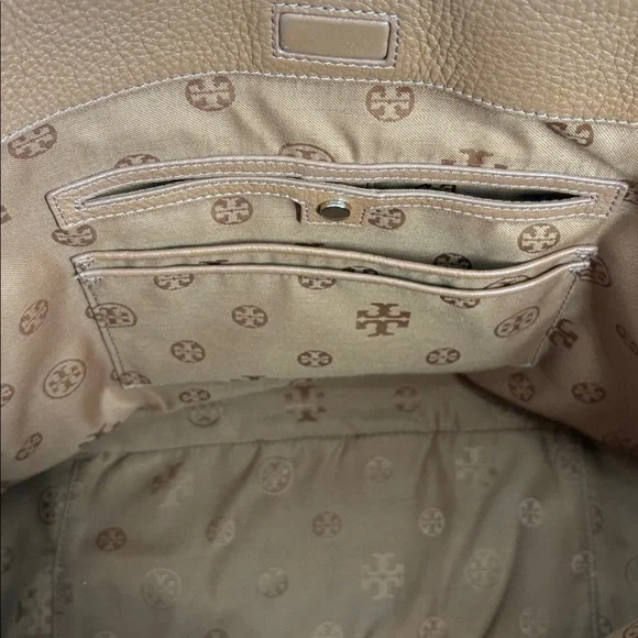 Tory Burch Ivy Side Zip Expandable Leather Tote Tan/ Caramel Pebbled Work Bag